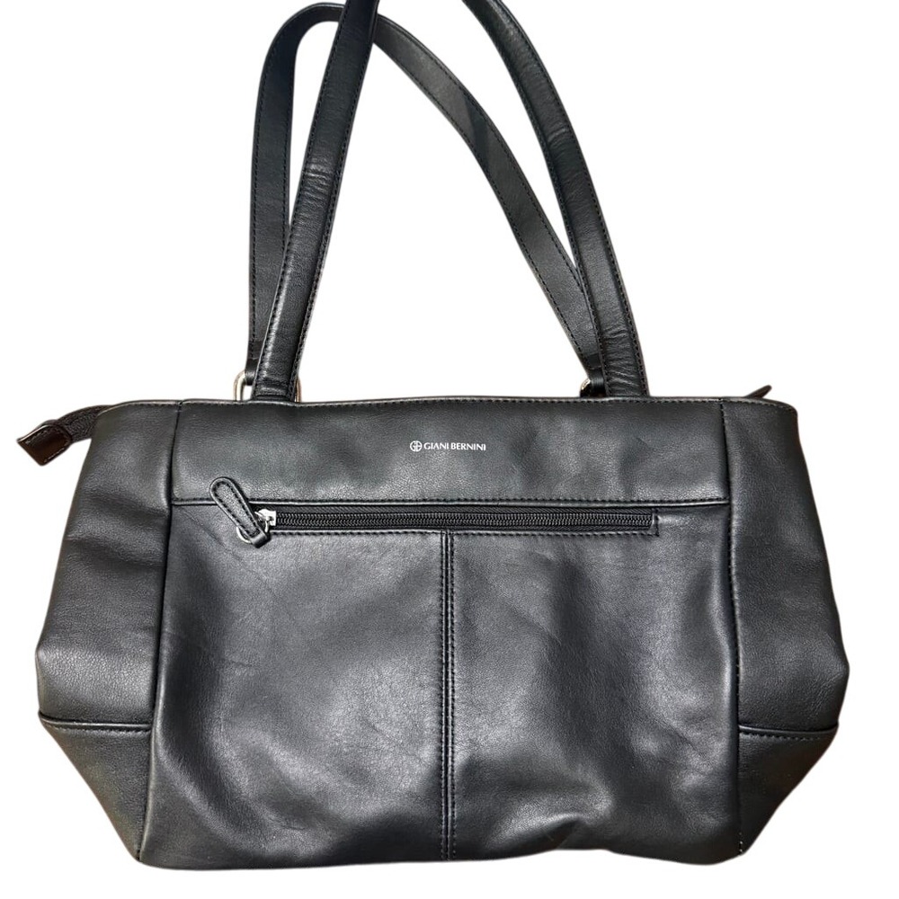 Giani Bernini Black‎ Faux Leather Shoulder Bag Tote Silver Hardware Zip Pocket
